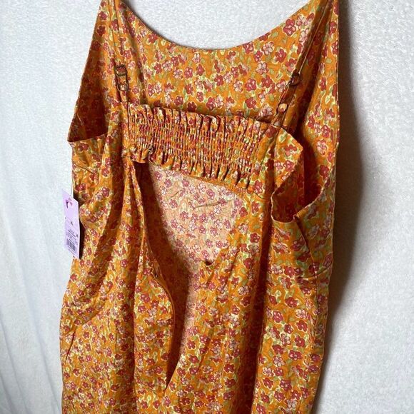 Wild Fable Sleeveless Floral Woven Bodycon Mini Dress Square Neck Cutout Orange - Picture 11 of 15